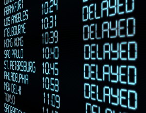 Flight Board in Airport showing Flight Delays